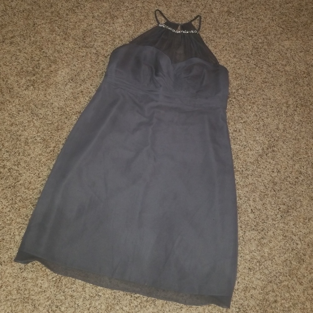 Silver high neck knee length dress